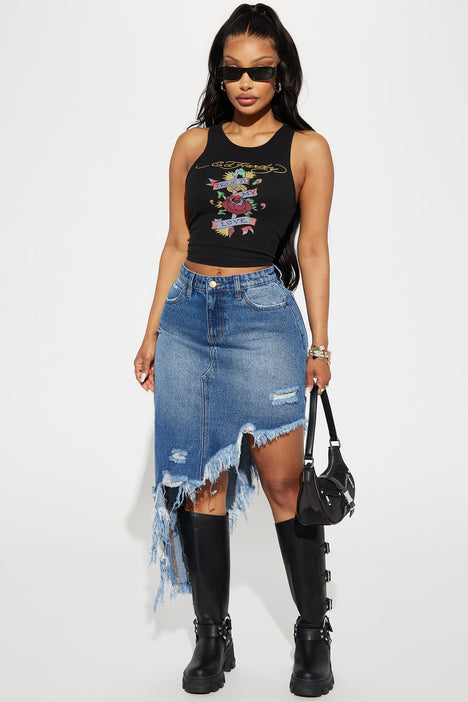 Distressed skirt top