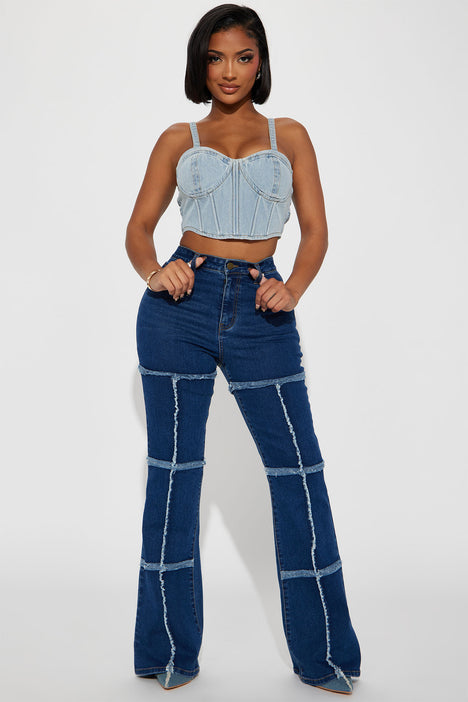 Shades Of Blue Stretch Flare Jeans Dark Wash Fashion Nova