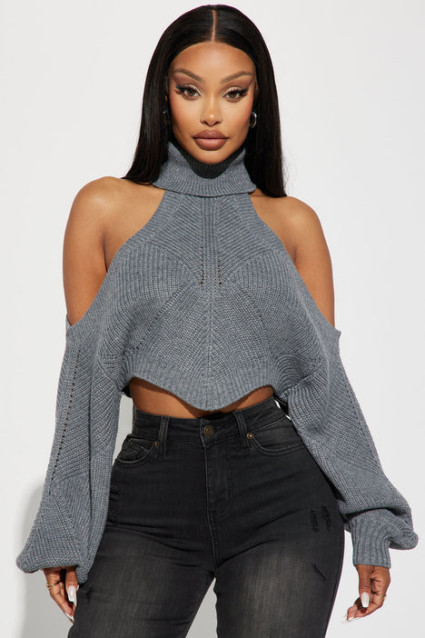 Grey cold hot sale shoulder sweater