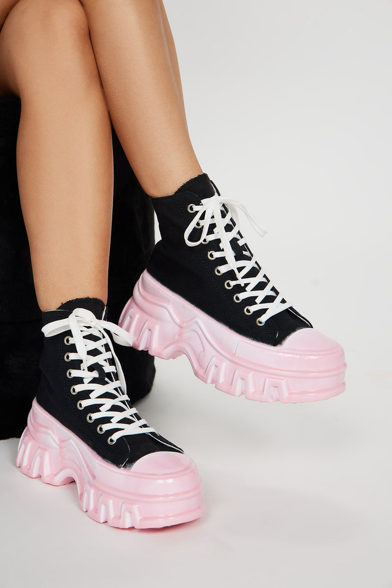 Kenzie High Cut Sneakers Black/Pink Fashion Nova, Shoes Fashion Nova