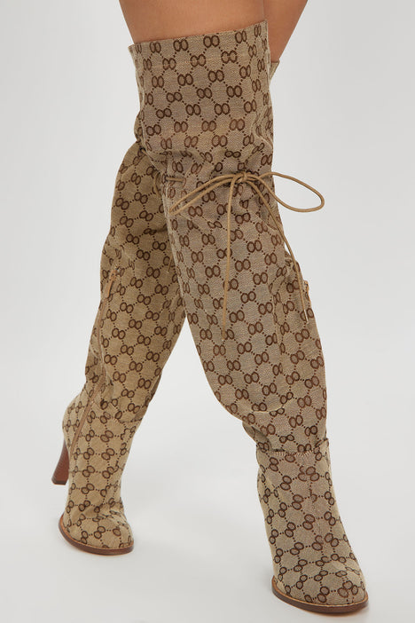 A Vibe Over The Knee Boots Taupe combo Fashion Nova Shoes