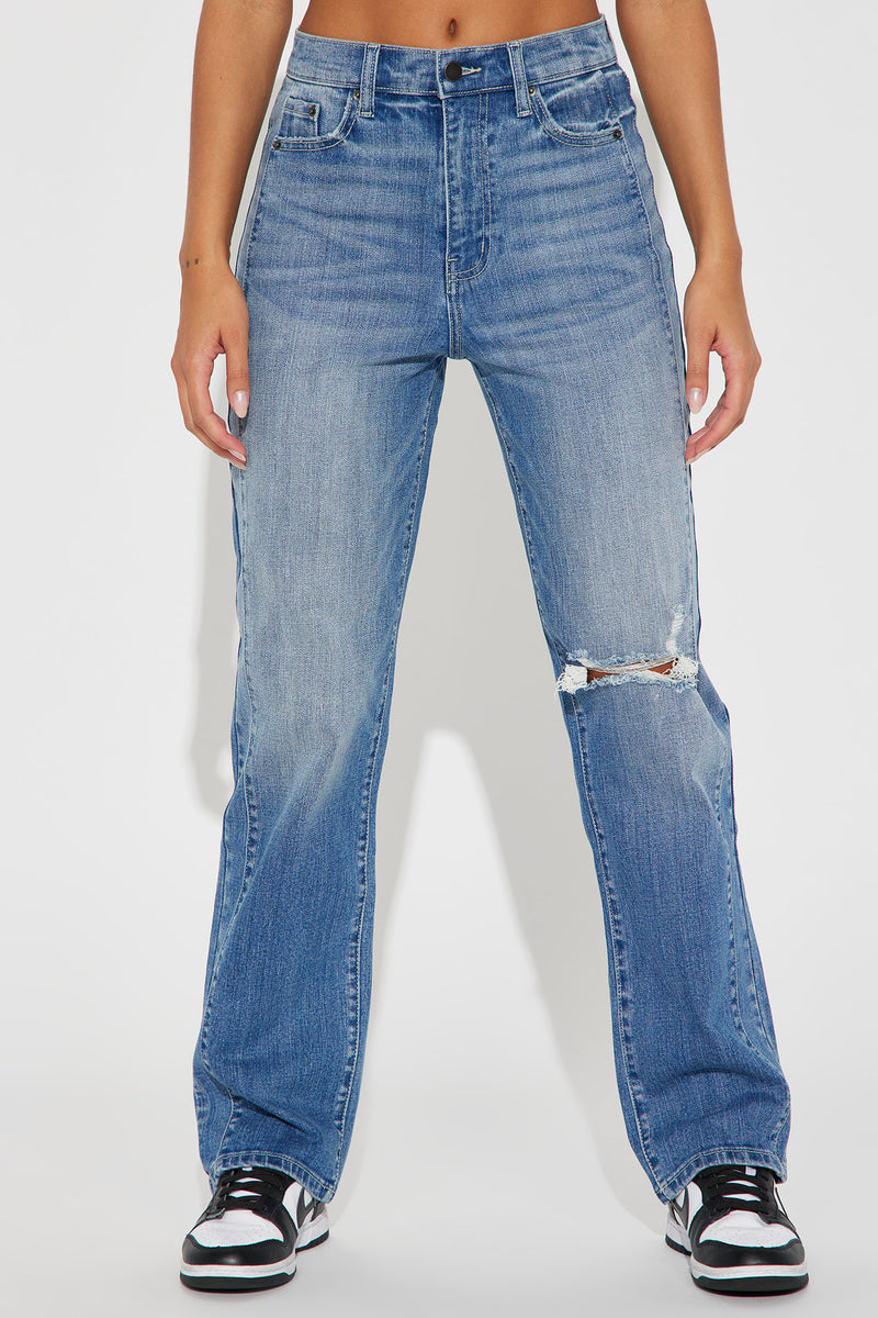 Of Two Minds Ripped Straight Leg Jeans - Medium Wash | Fashion Nova ...