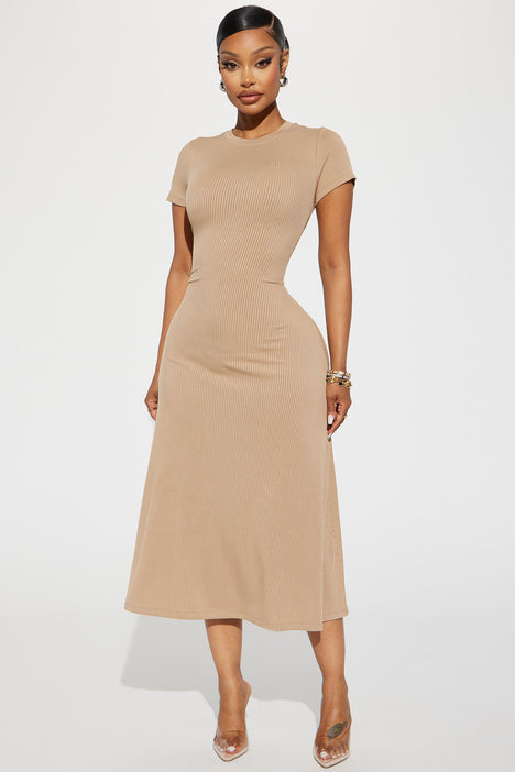 Madison Ribbed Midi Dress Beige Fashion Nova Dresses