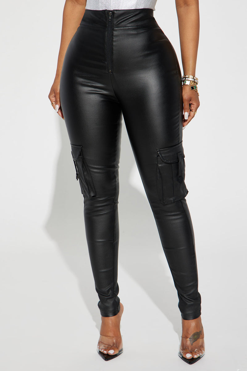Kalen Cargo Faux Leather Skinny Pant - Black | Fashion Nova, Pants ...