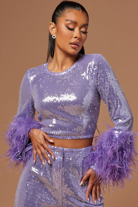 Purple sequin crop top 2025