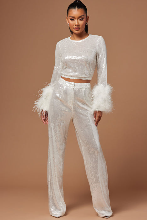 White sequins pants discount