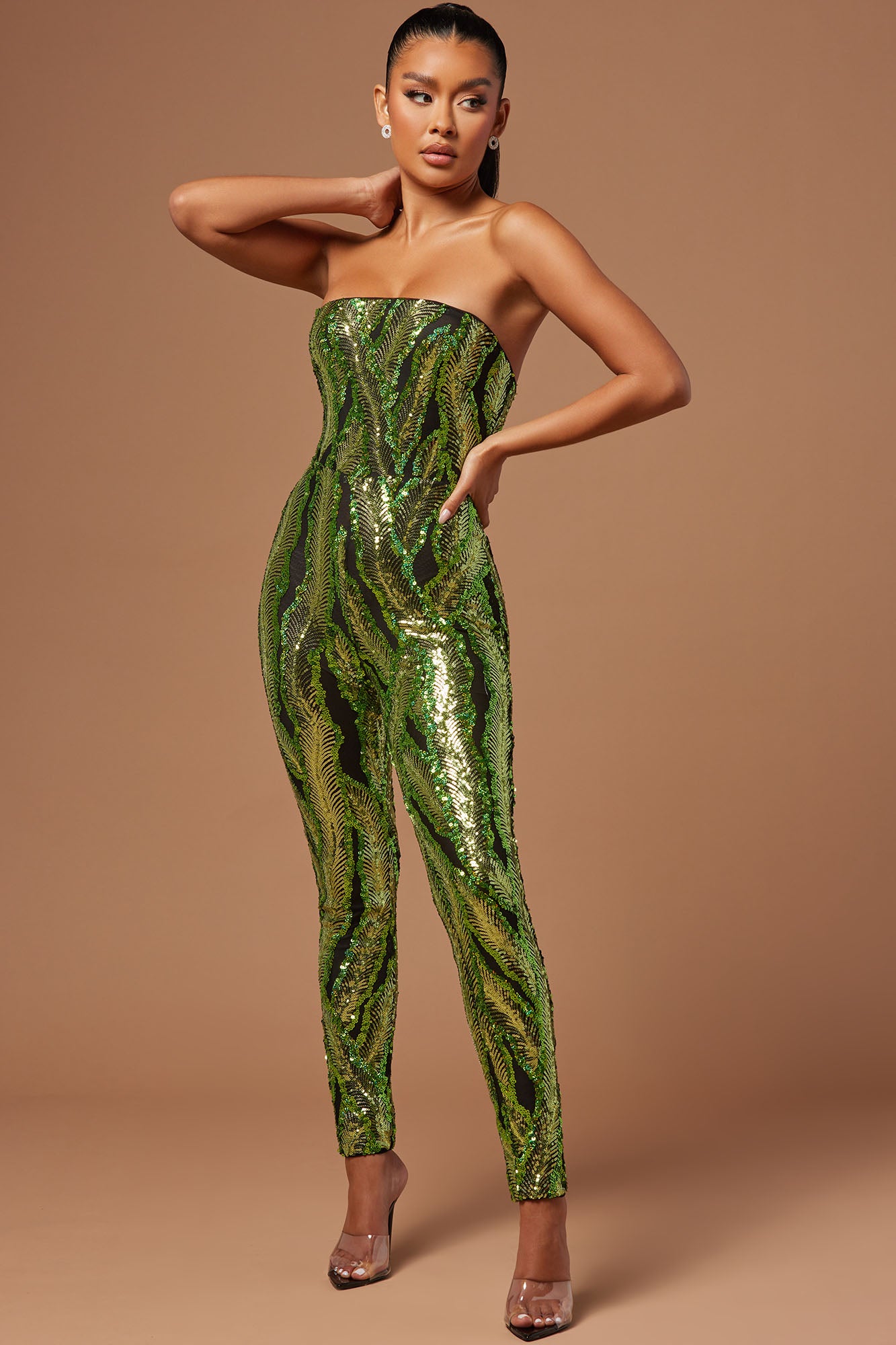 Sequin jumpsuit green hotsell