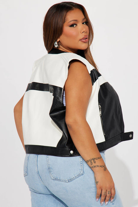 Black and white leather vest online