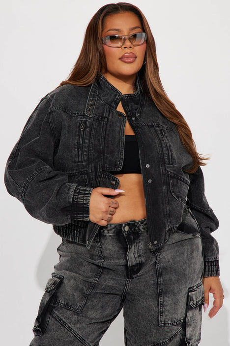 Black denim jacket with writing 2025