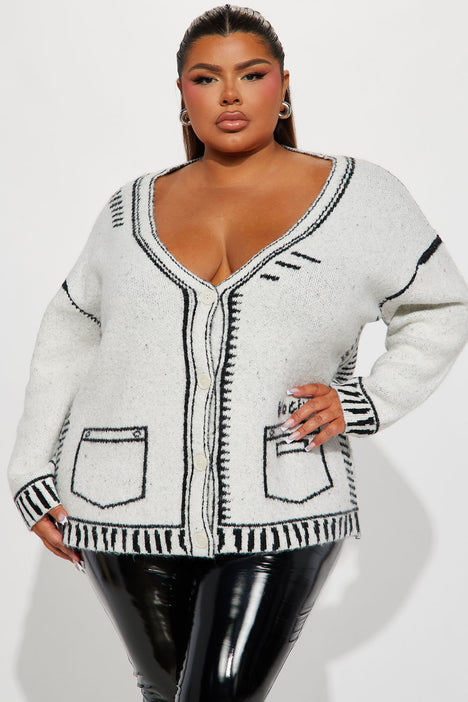Black and white outlet cardigan sweater