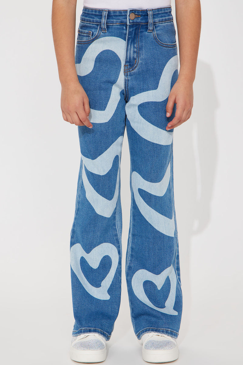 Toddler Girl Letter Print Flared Ripped Denim Jeans