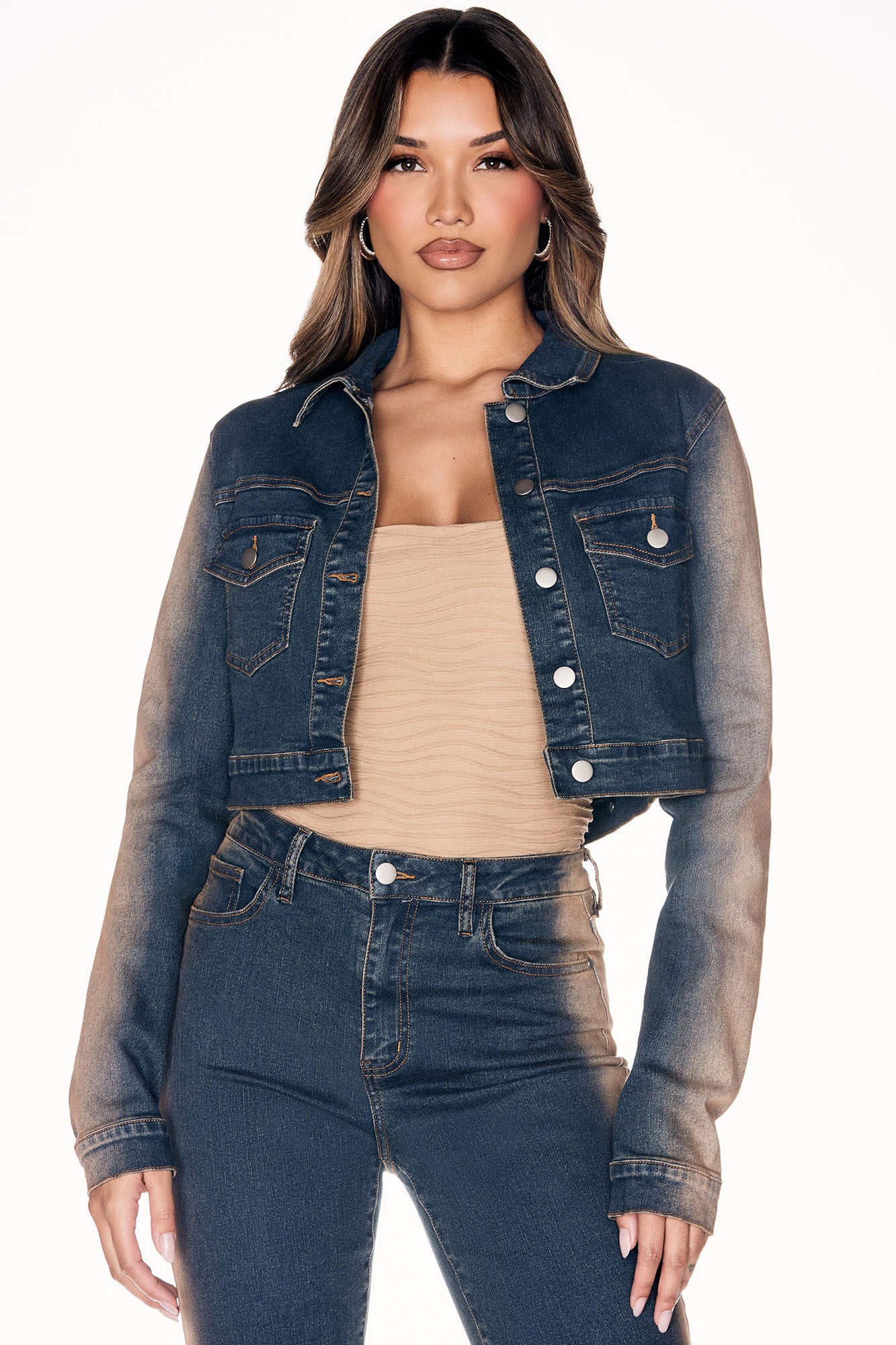 Cropped dark online wash denim jacket