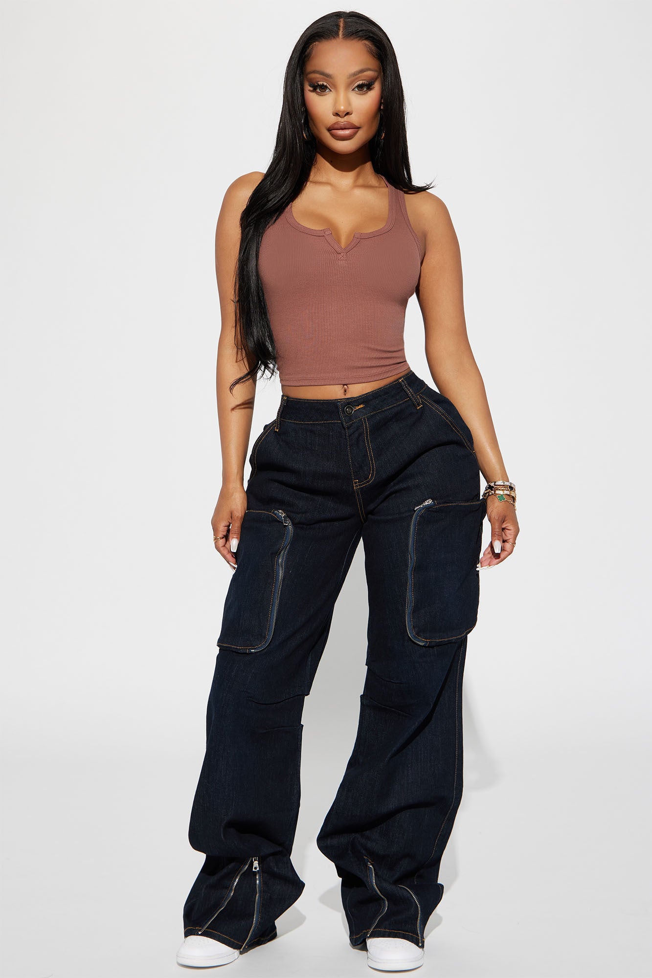 Zip Me Up Stretch Cargo Jeans Dark Wash
