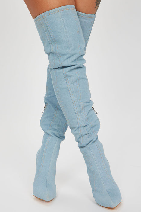 All You Desire Over The Knee Boots Acid Wash Denim