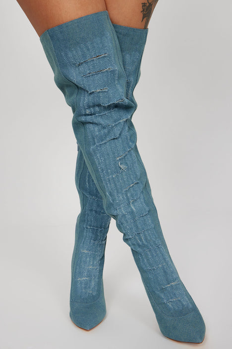 Leighton Distressed Denim Boots Light Wash