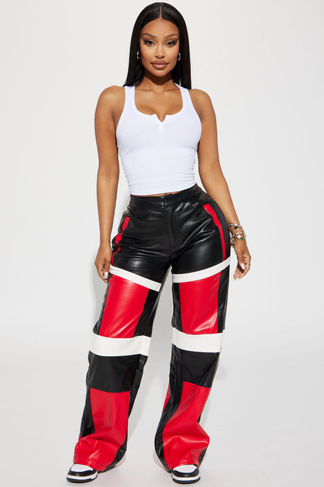 Red and shop black leather pants