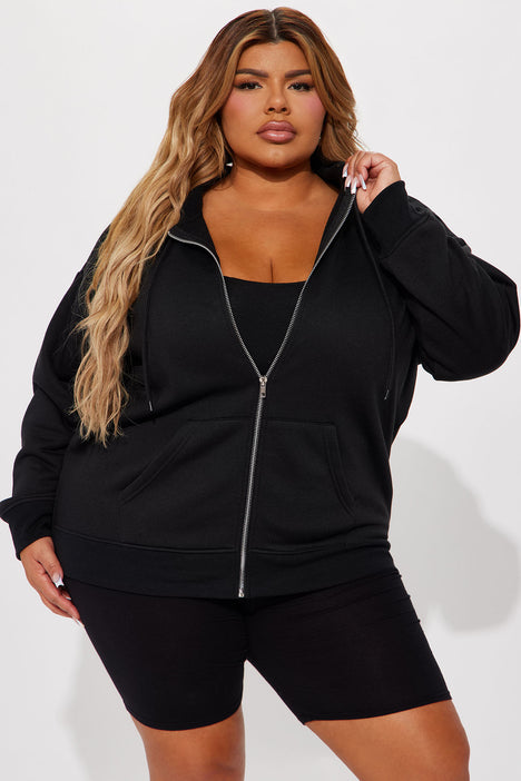 Black zip up 2025 hoodie womens plus size