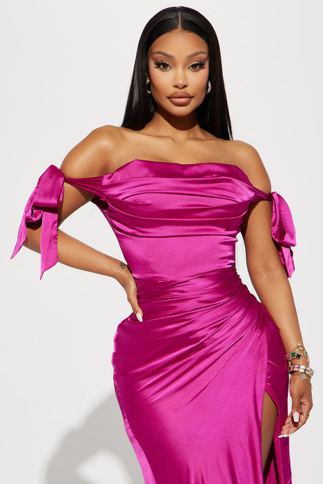 Lady Of The Night Satin Maxi Dress Magenta