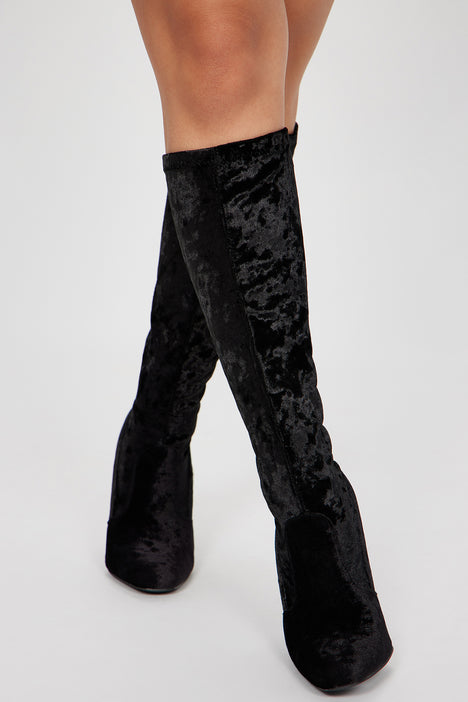 Crushed velvet sales knee high boots