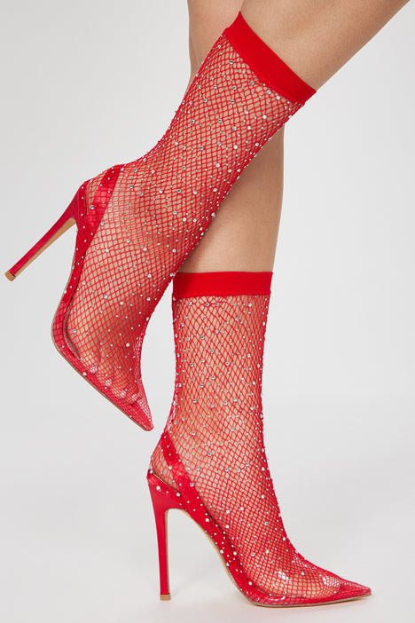 Red fishnet heels store