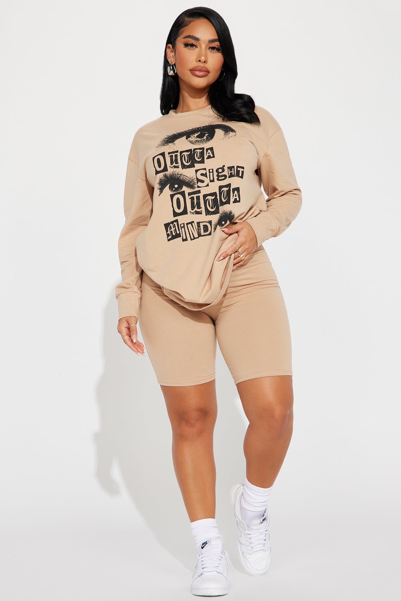 Outta Sight Outta Mind Biker Short Set - Taupe, Fashion Nova, Matching Sets