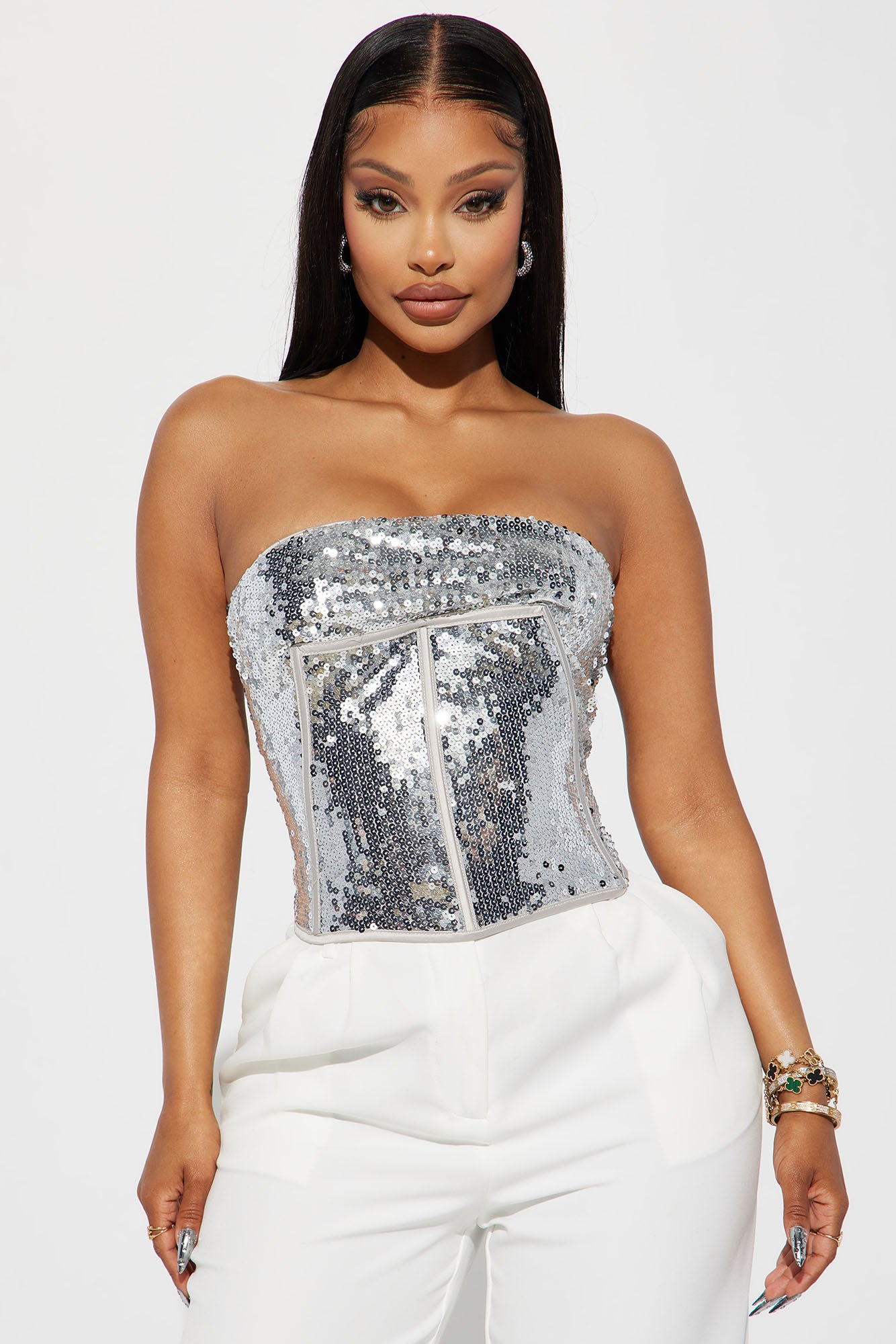 Champagne Kisses Sequin Corset Top - Silver