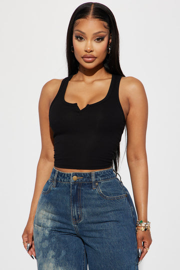 Image of Leah Ribbed Tank Top - Black