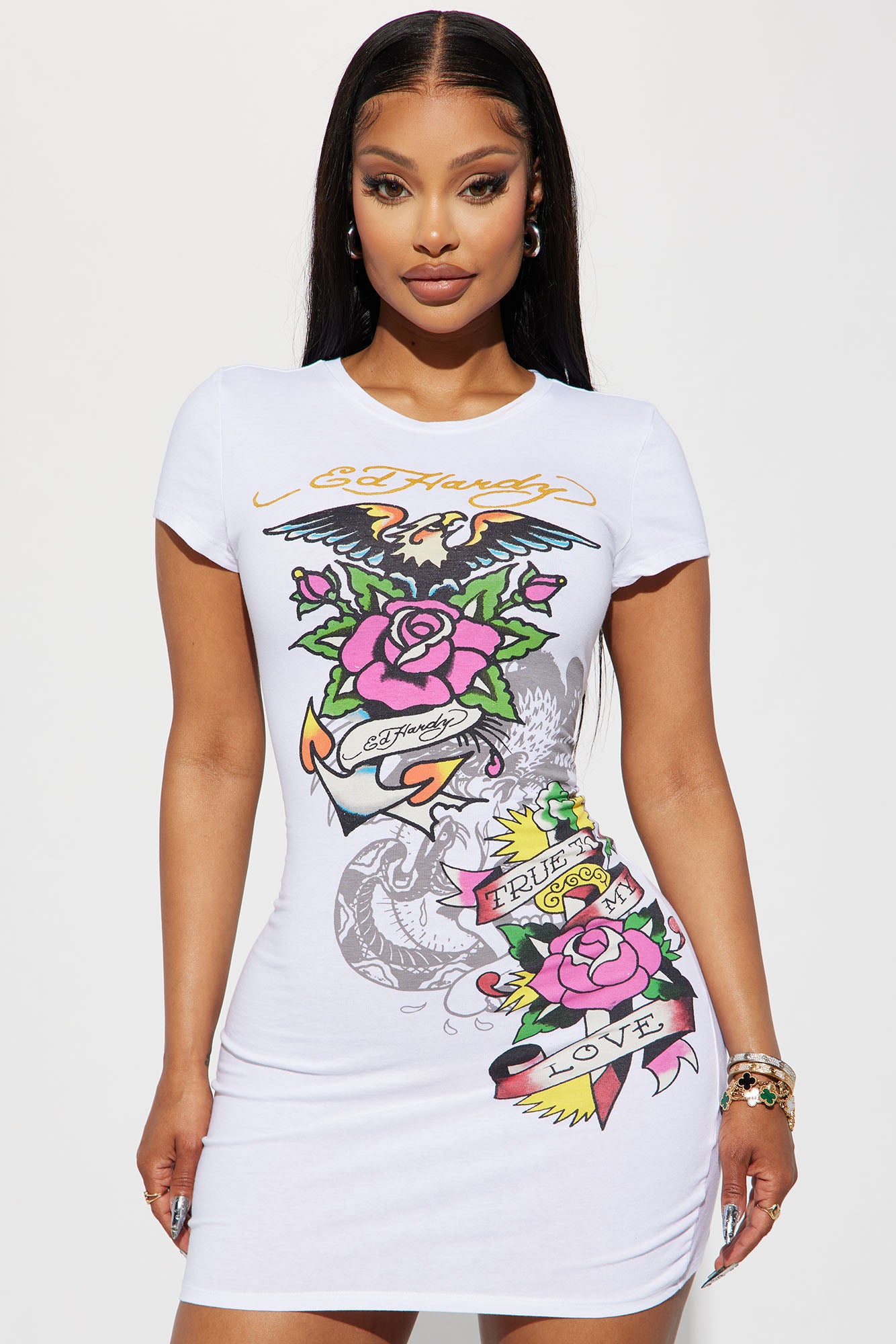 True Love Ed Hardy Tshirt Dress White Fashion Nova Dresses