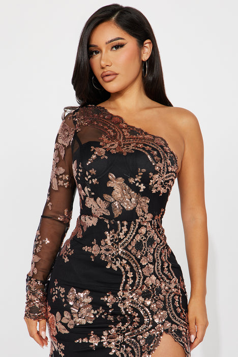 Black rose gold sequin dress deals