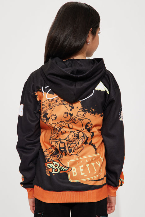 Black and 2025 orange graphic hoodie