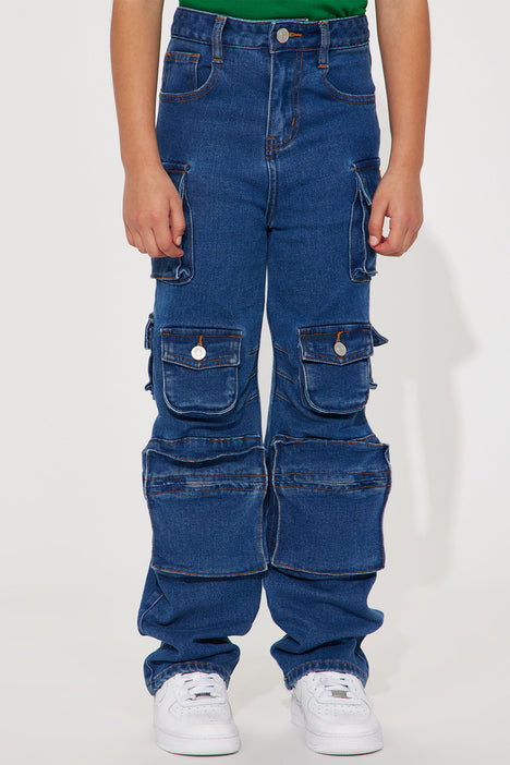 Mini Lily High Rise Cargo Jeans - Blue Wash