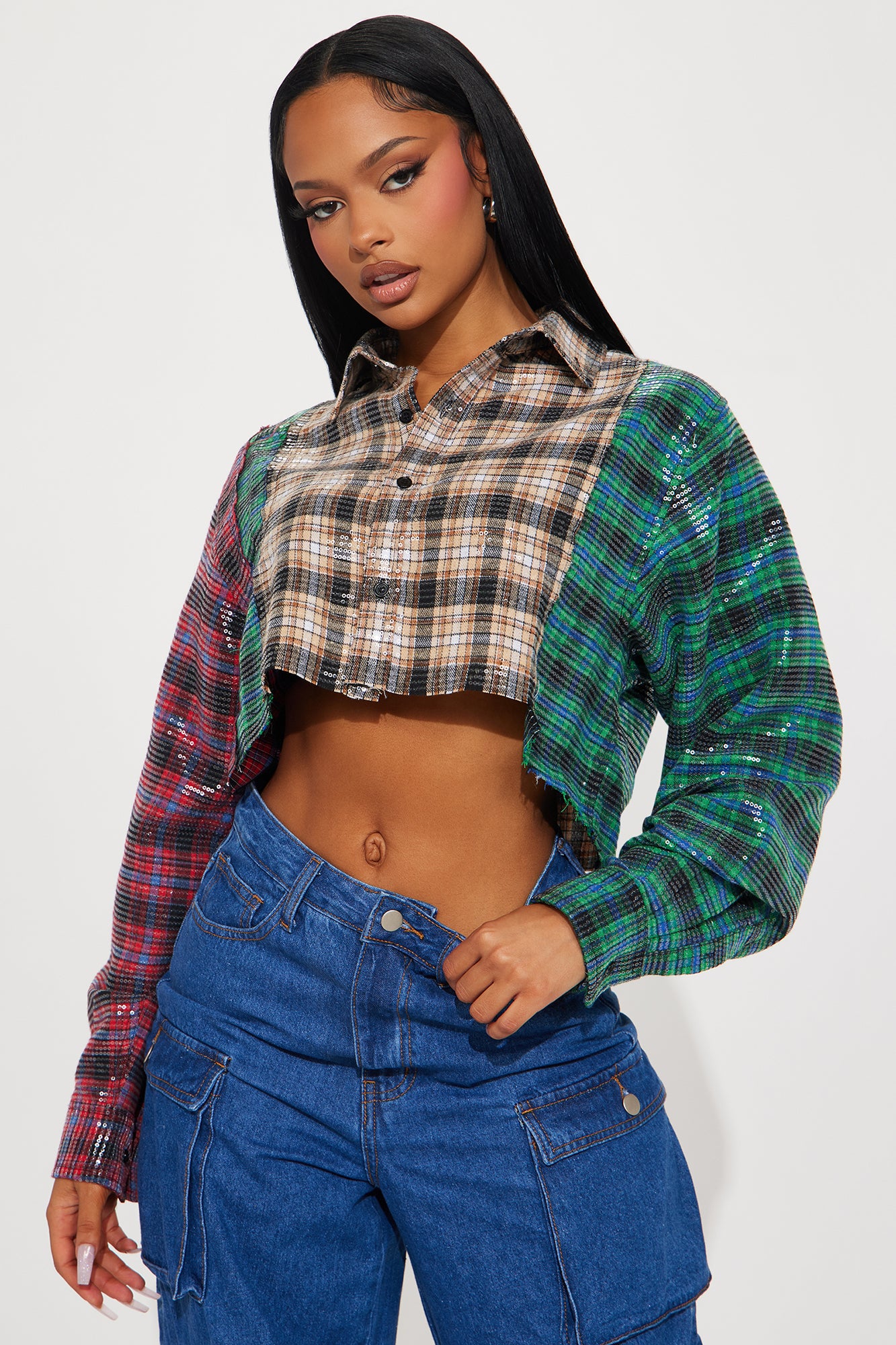 Plaid new arrivals sequin shirt