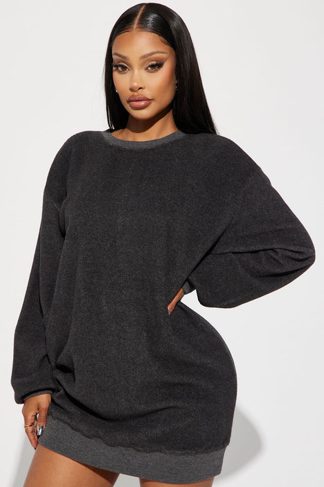Not Sweating Sweatshirt Mini Dress Charcoal Fashion Nova