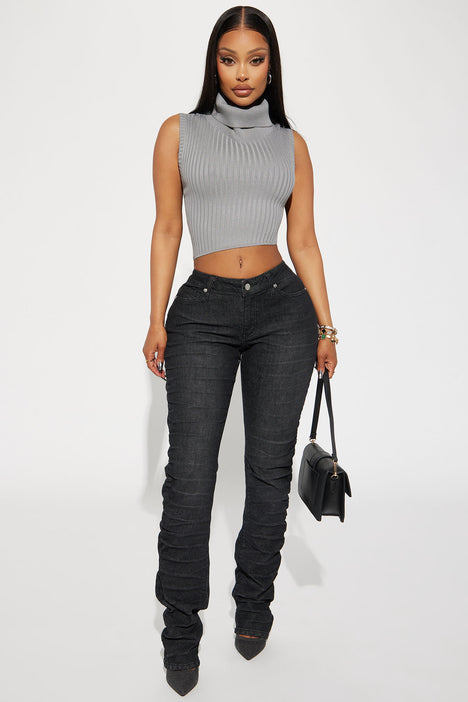 Up To No Good Stacked Straight Leg Jeans Black Wash