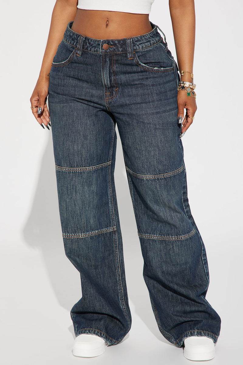 Get To It Tinted Non Stretch Wide Leg Jeans - Dark Wash | Fashion Nova ...