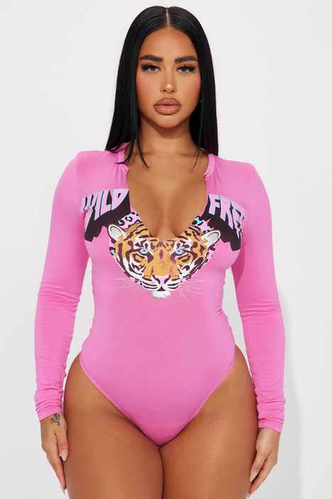 Hot pink long sleeve bodysuit top