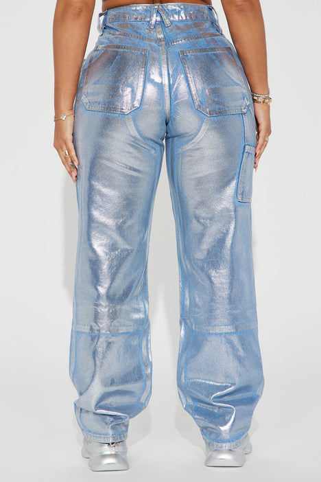 Big Time Magic Metallic Coated Straight Leg Jeans - Light Wash, Fashion  Nova, Jeans