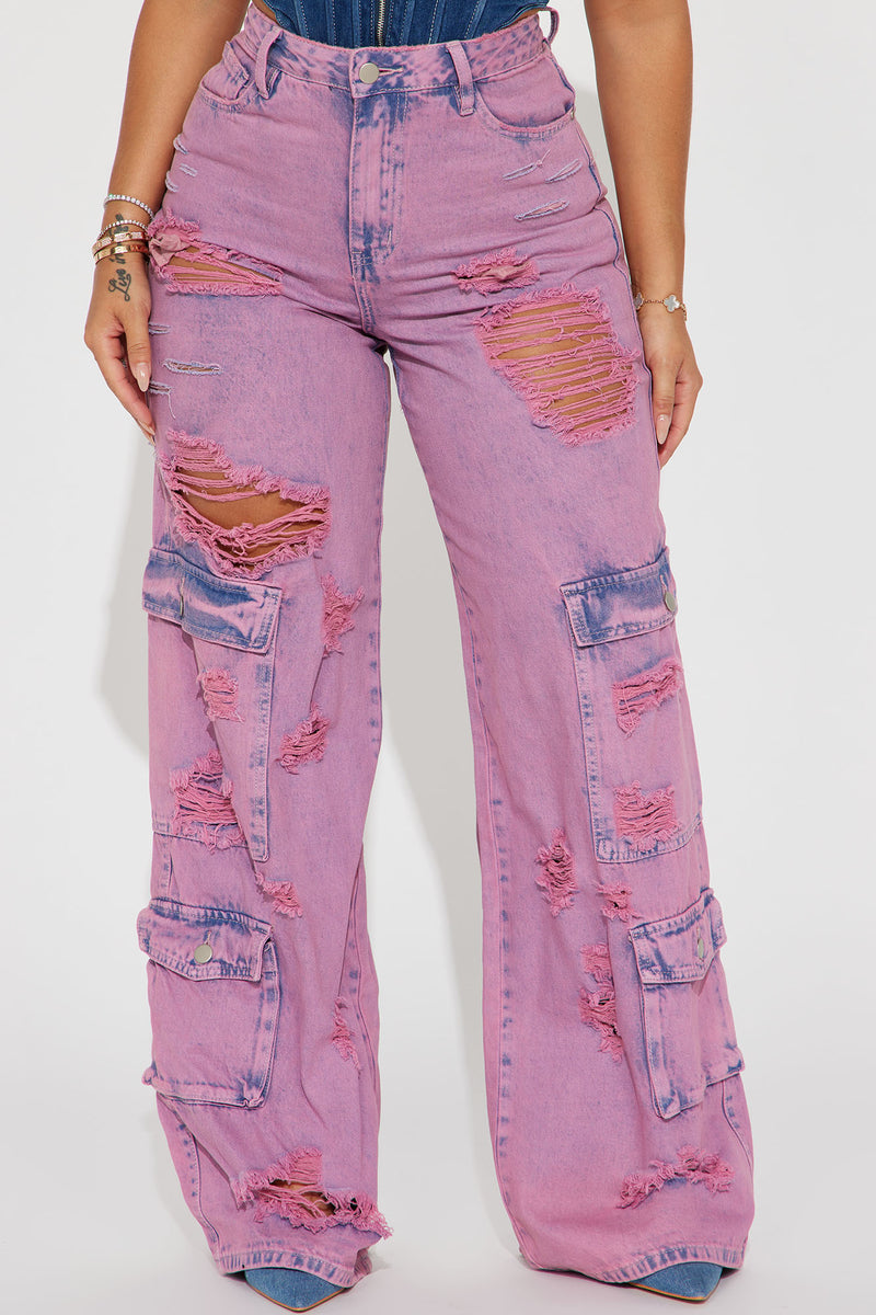 Izzie Ripped Baggy Cargo Jean - Raspberry | Fashion Nova, Jeans ...