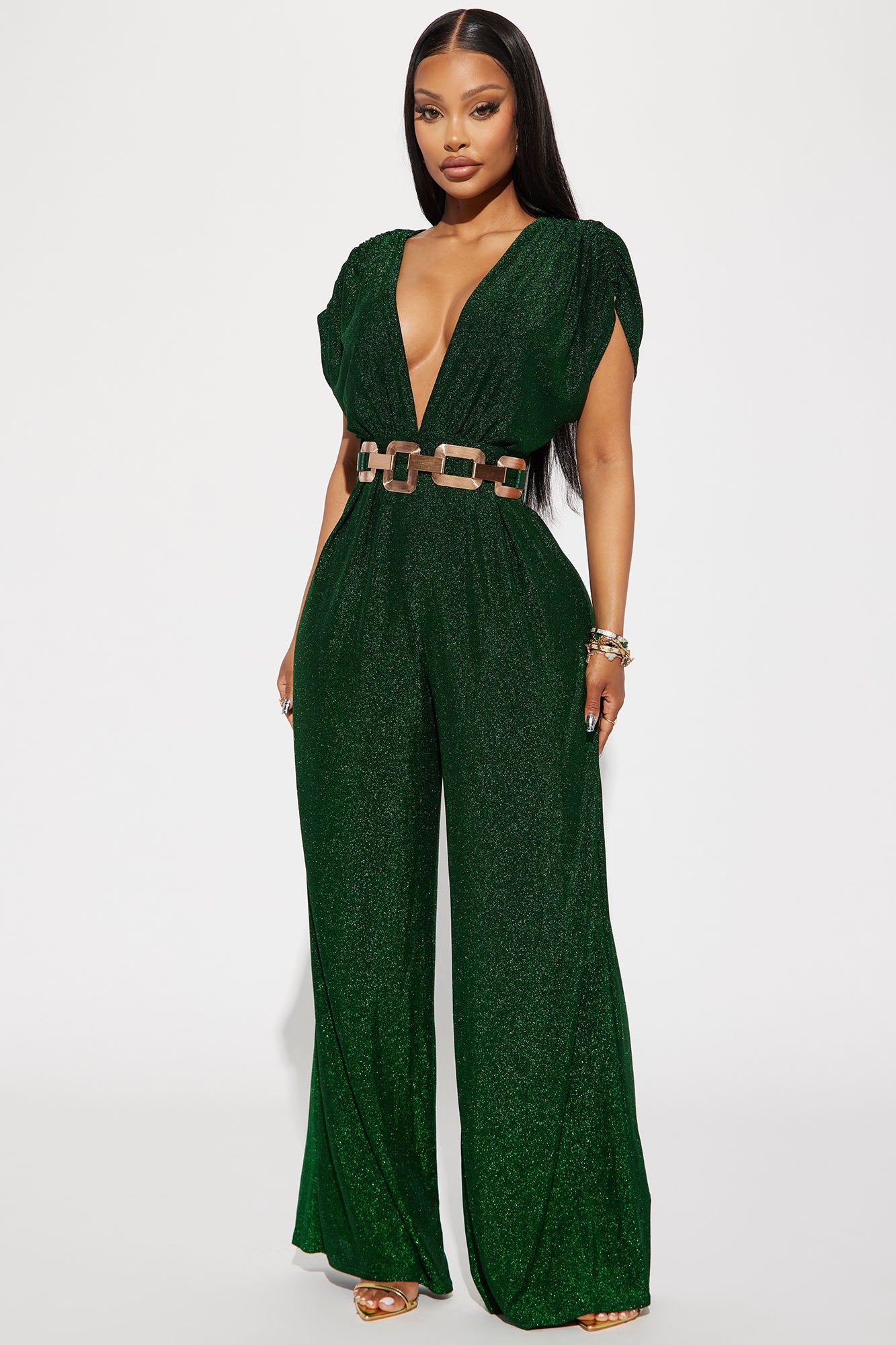 Fashion nova velour Off The Shoulder Long Sleeve Hunter green jumpsuit Size  M | eBay