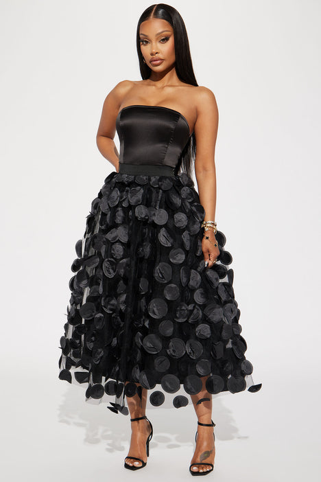 Strapless tulle top midi dress
