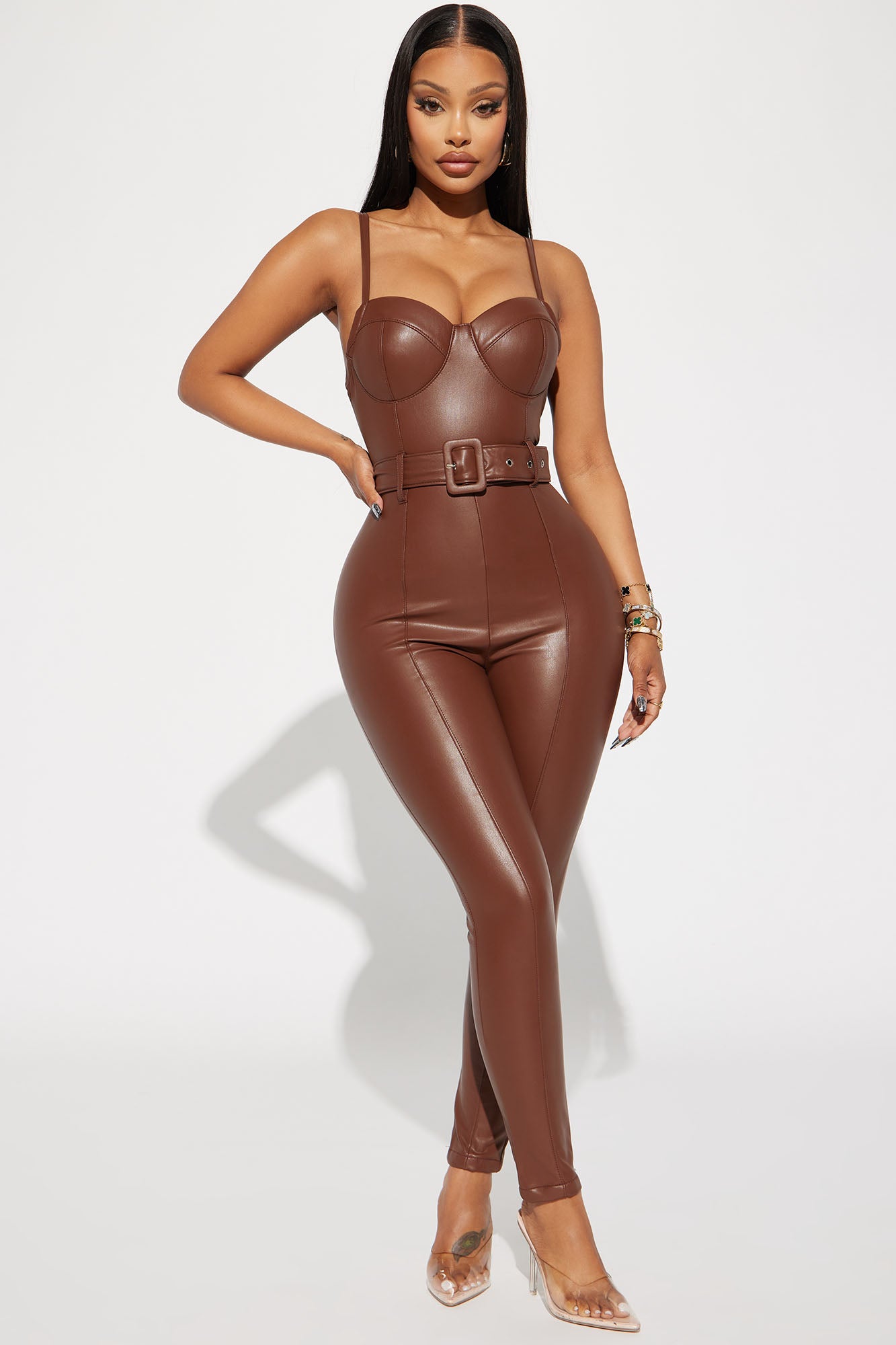 Your Girl Faux Leather Jumpsuit - Dark Brown