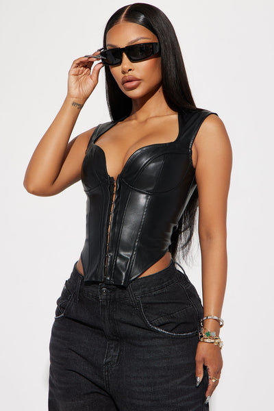 Hooked On Me Faux Leather Corset - Black
