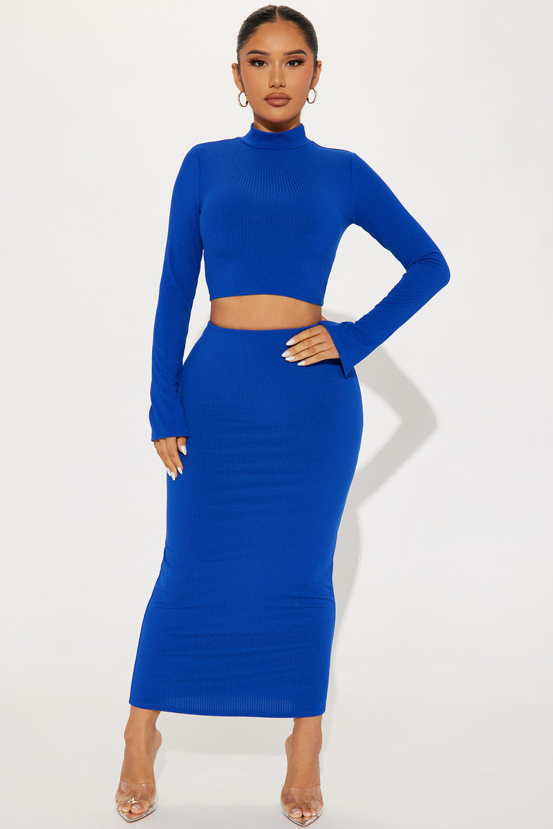 Modern Day Chic Ribbed Skirt Set Blue Fashion Nova, Matching Sets