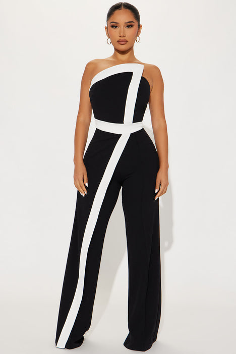Fashion nova black and white jumpsuit clearance