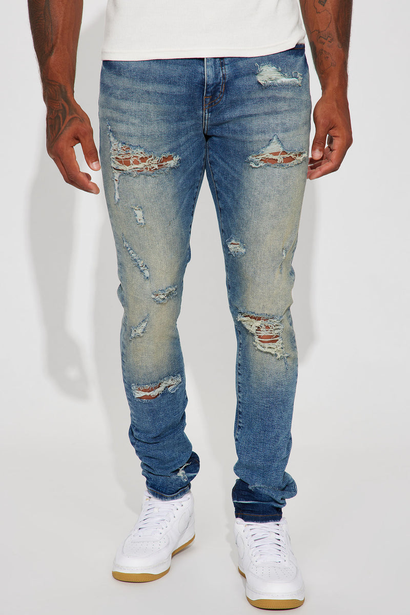 Dont' Wanna Know Distressed Stacked Skinny Jeans - Medium Blue Wash ...