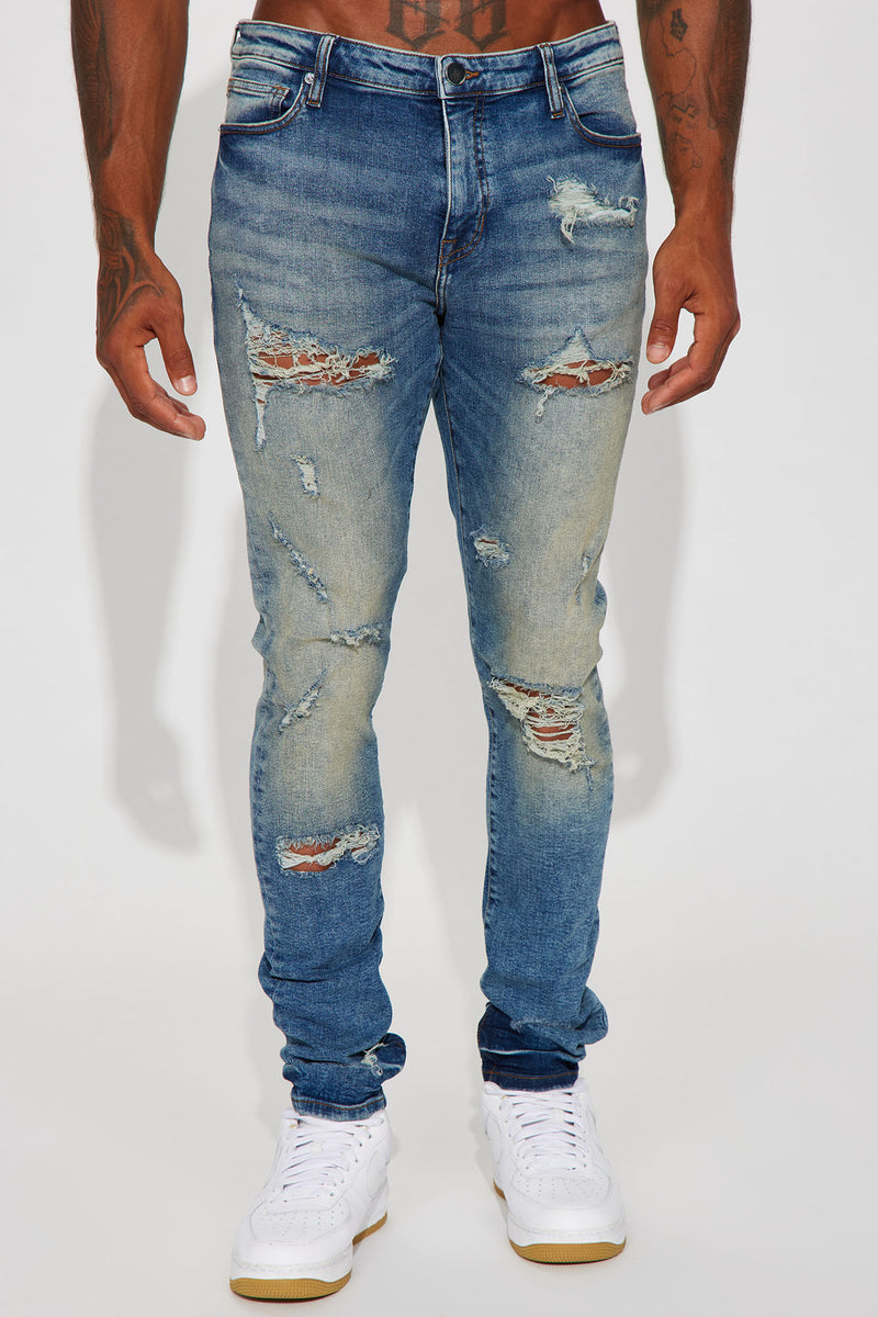 Dont' Wanna Know Distressed Stacked Skinny Jeans - Medium Blue Wash ...