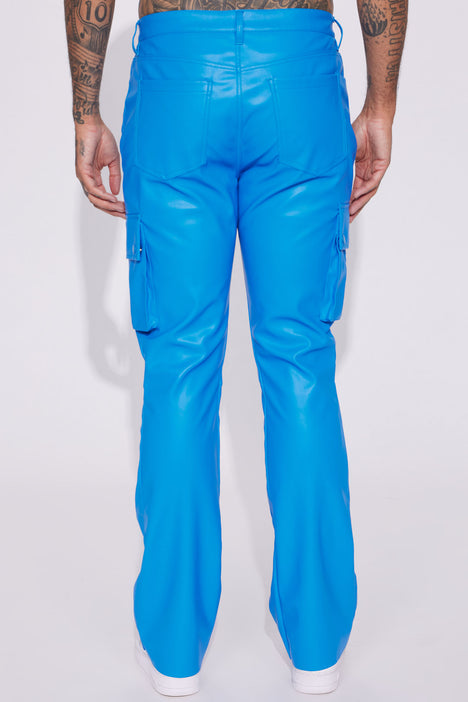 Finest Faux Leather Cargo Flare Pants Blue Fashion Nova Mens