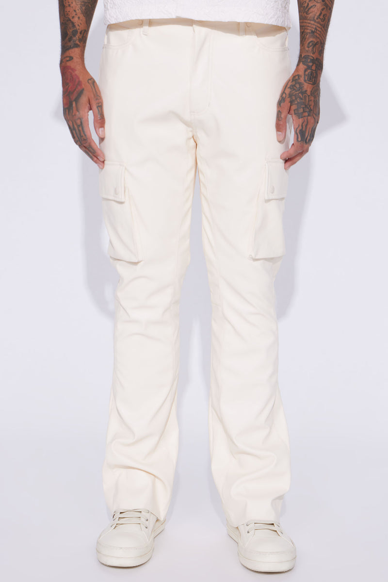 Finest Faux Leather Cargo Flare Pants - Cream | Fashion Nova, Mens ...