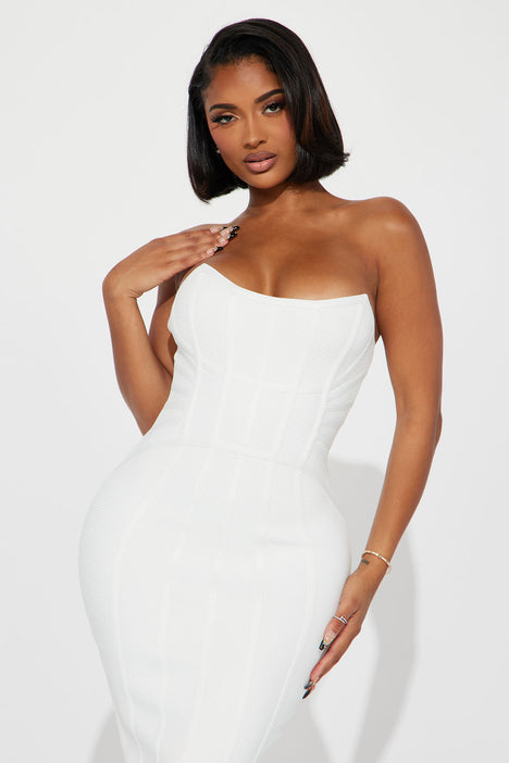 White strapless bodycon midi dress hotsell