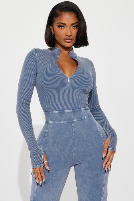 Perfect Vibe Ribbed Jumpsuit - Blue